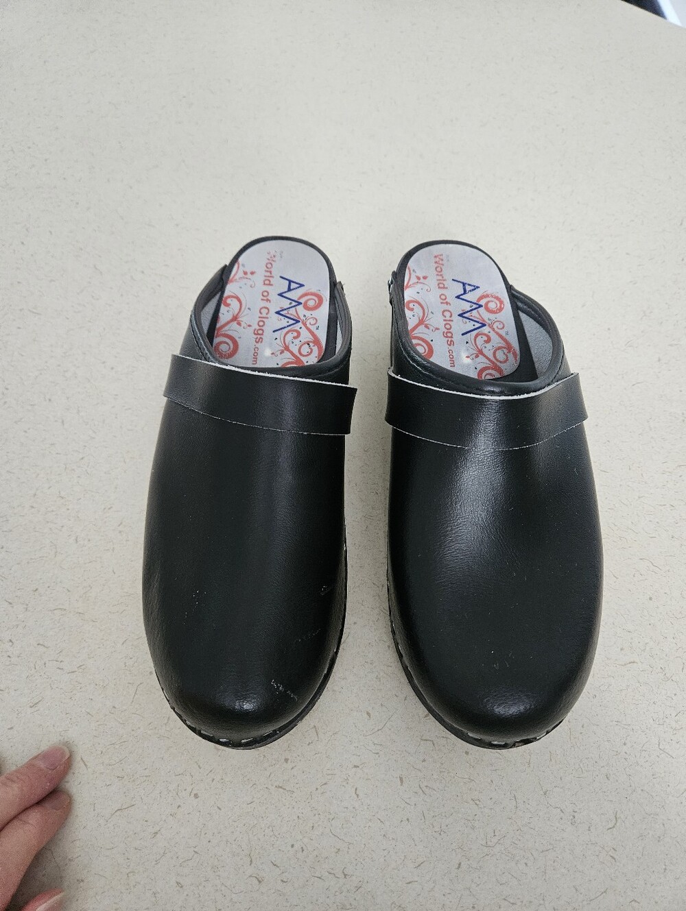 AM World of Clogs Black Leather Clogs Women 8 EU 39 Swedish Style - Picture 5 of 12